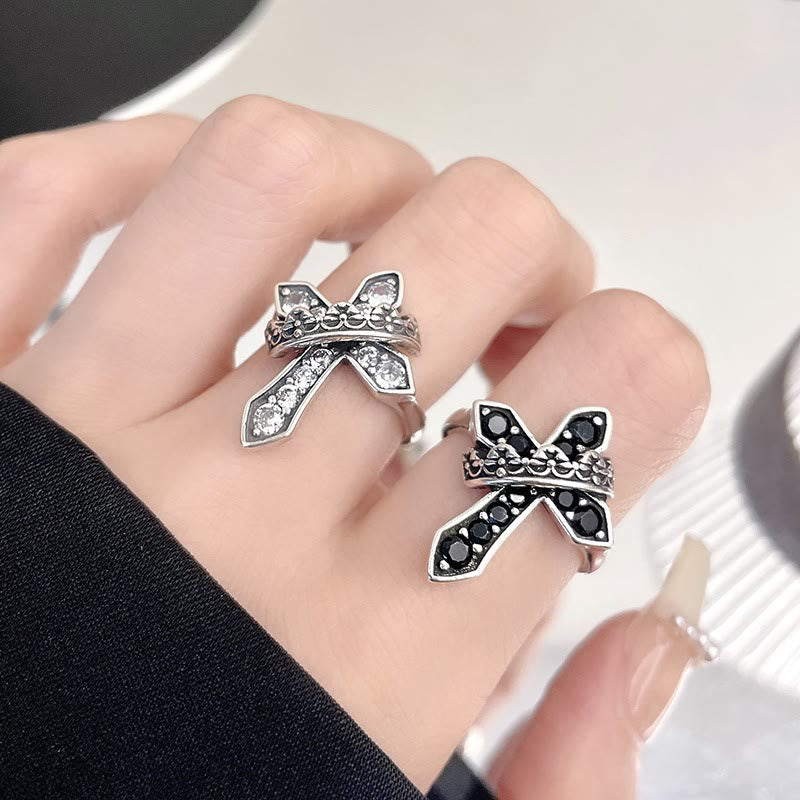 Christianartworkshop 2colors Modern Ring with Cross & Regal Crown: Bold Fusion of Faith and Royalty