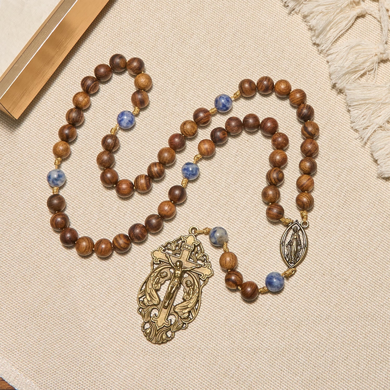 christiandiscipleshop Virgin Mary & Crucifix of Wooden and Ceramics Beads Blessed Devotion Rosary