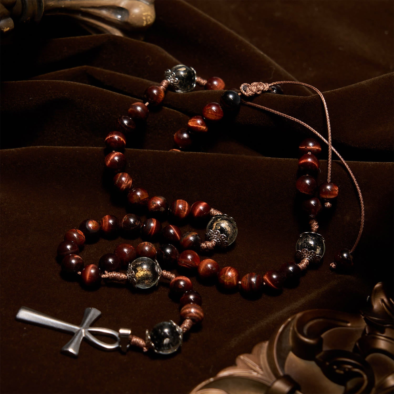 christiandiscipleshop Wooden Beads Rosary & Necklace 2-in-1 with Ankh Cross: Adjustable Design, Endless Devotion