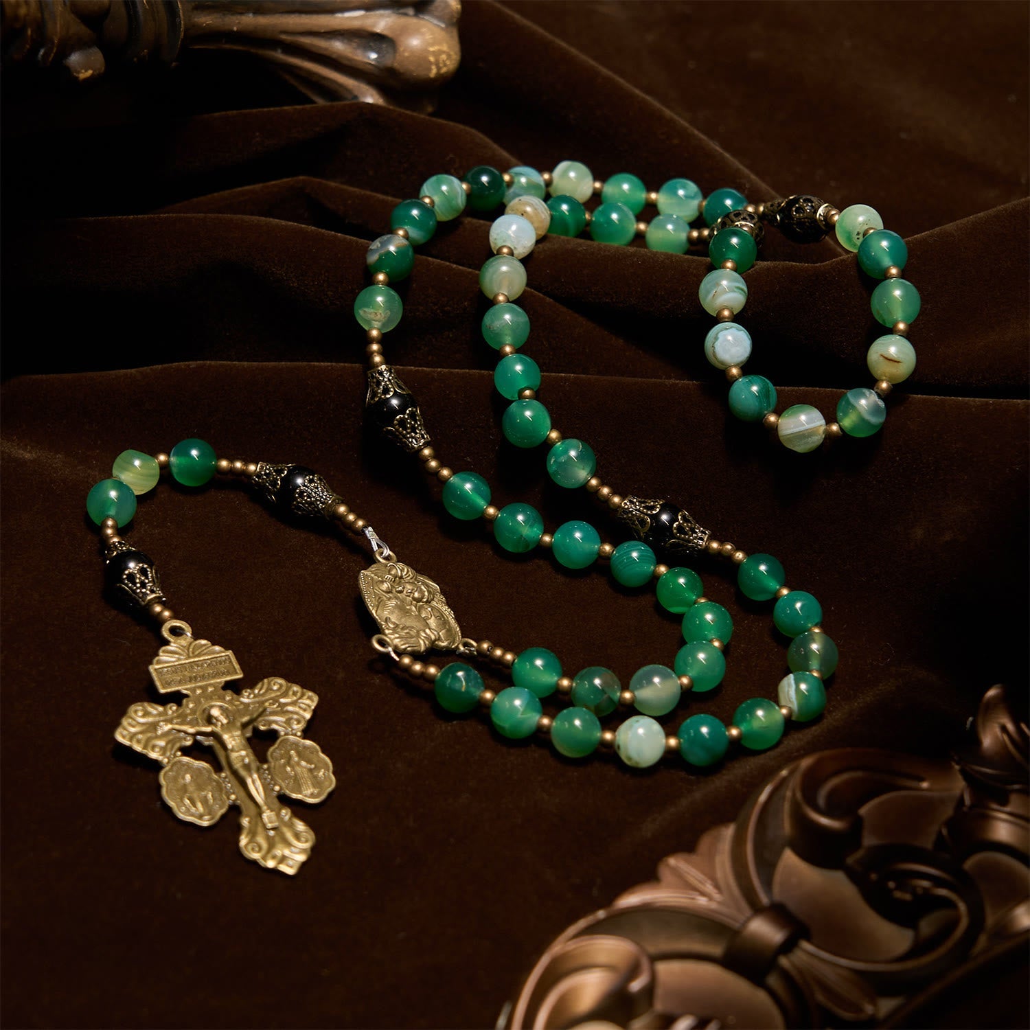 Christiandiscipleshop Exquisite Green Agate Rosary with Pardon Crucifix & Holy Family: Graceful Spiritual Narrative