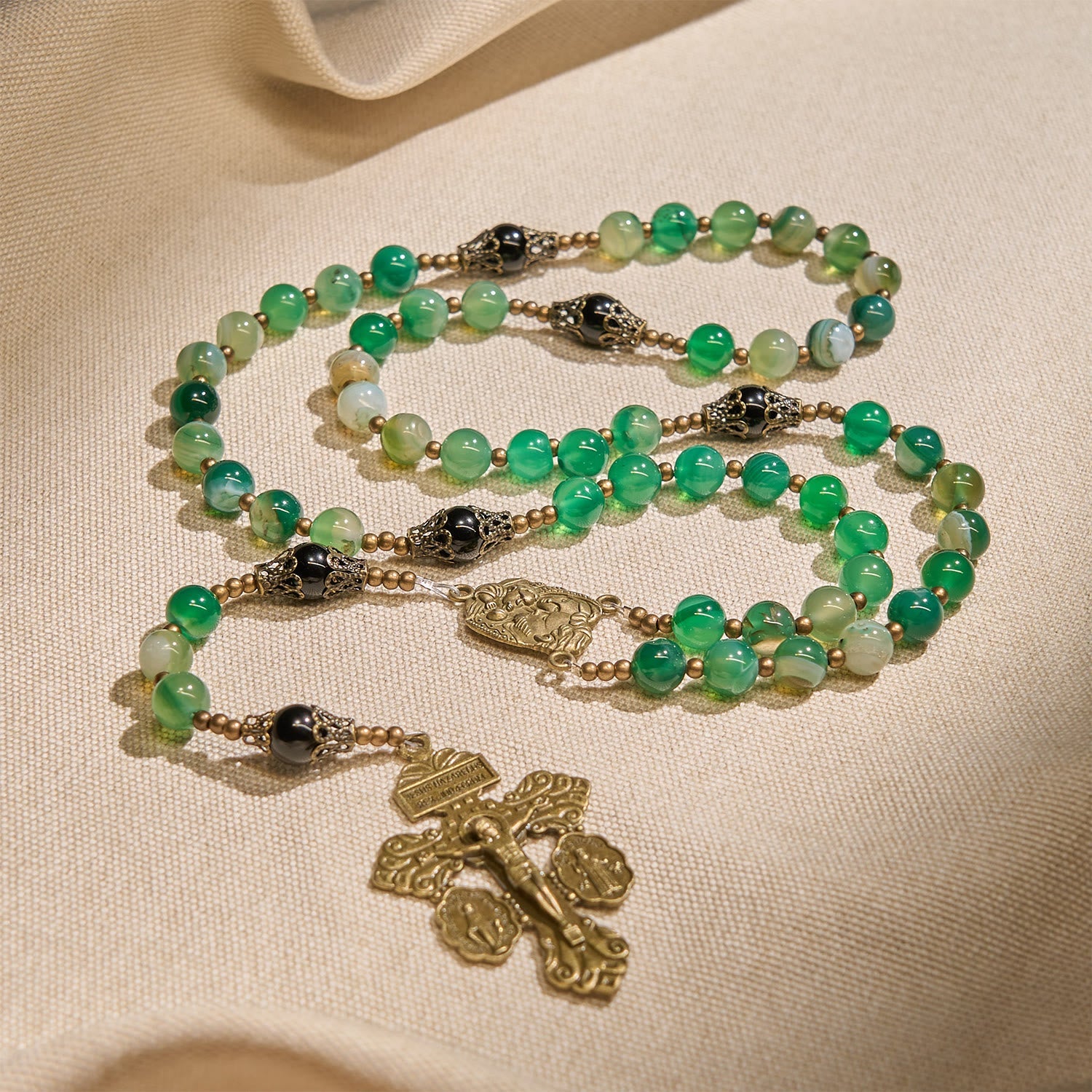 Christiandiscipleshop Exquisite Green Agate Rosary with Pardon Crucifix & Holy Family: Graceful Spiritual Narrative