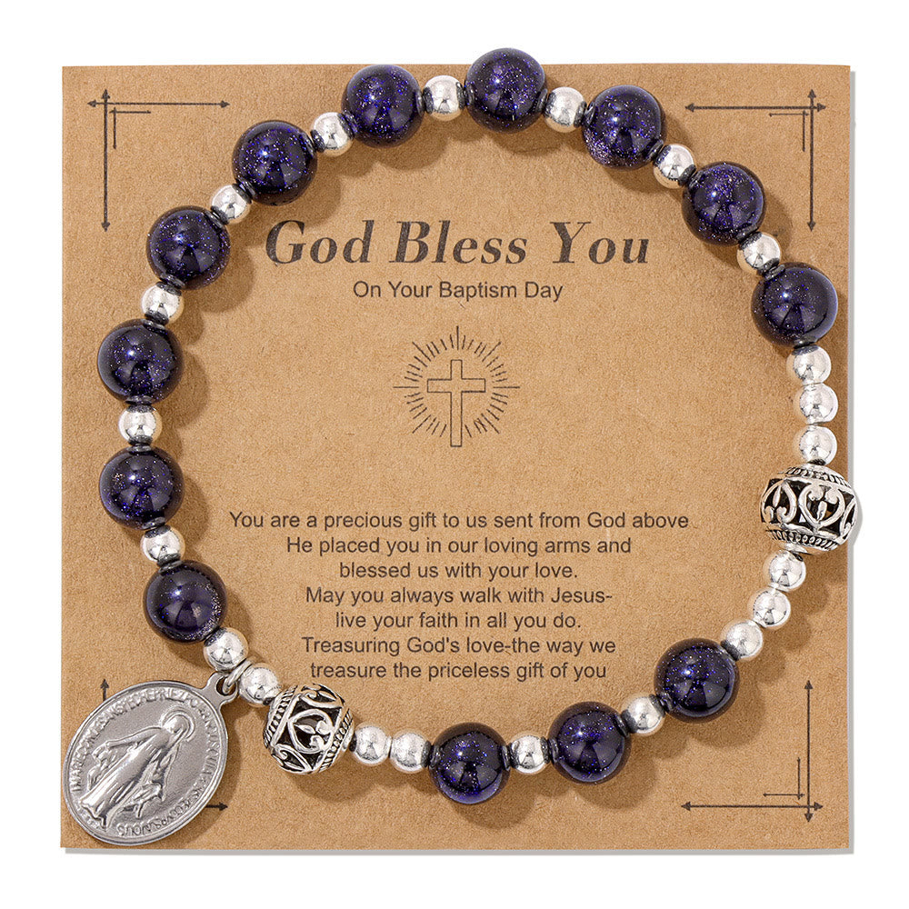 Christiandiscipleshop Multi-color Gemstone Stretch Bracelet with Miraculous Medal: Unique Spiritual Connection