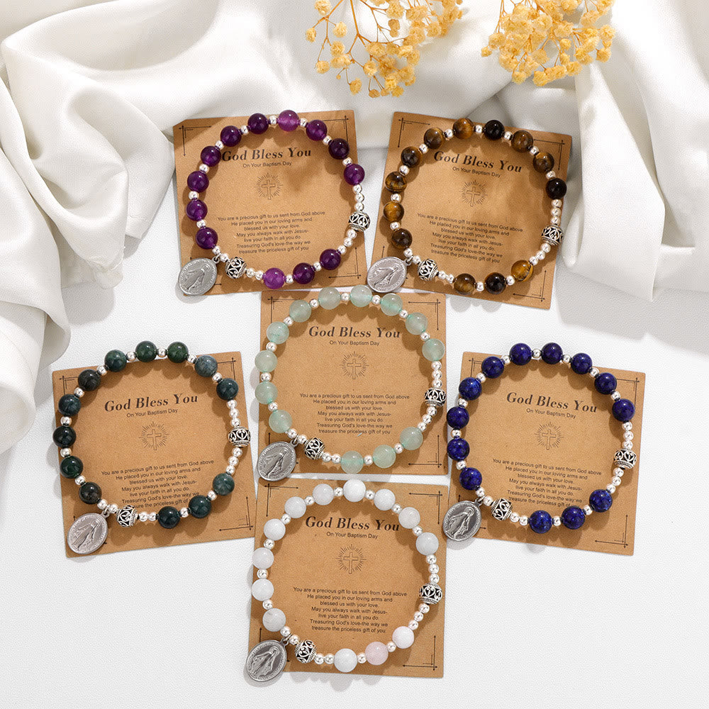 Christiandiscipleshop Multi-color Gemstone Stretch Bracelet with Miraculous Medal: Unique Spiritual Connection