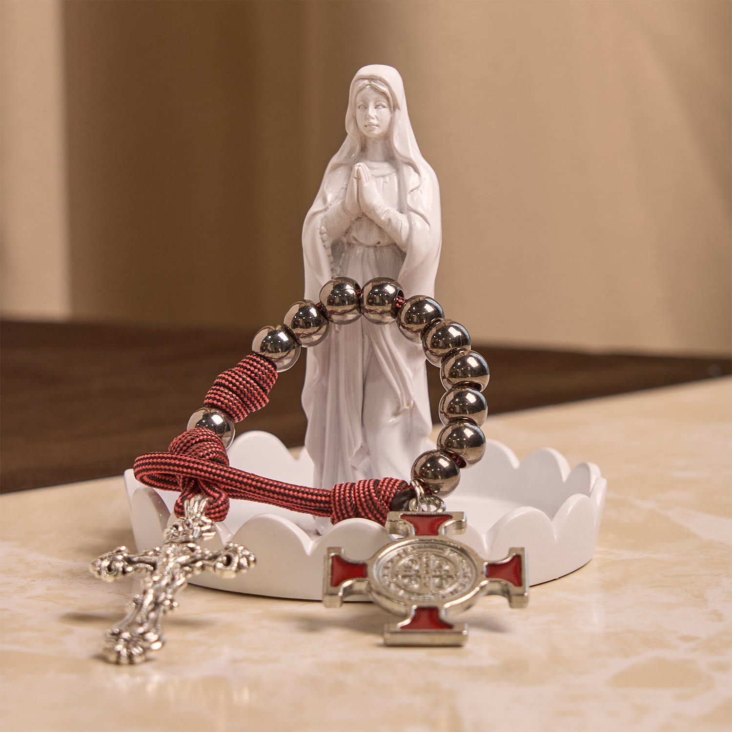 Christianartworkshop All-Place Portable Paracord Pocket Rosary with Crucifix & St. Benedict: Faith for Every Spot