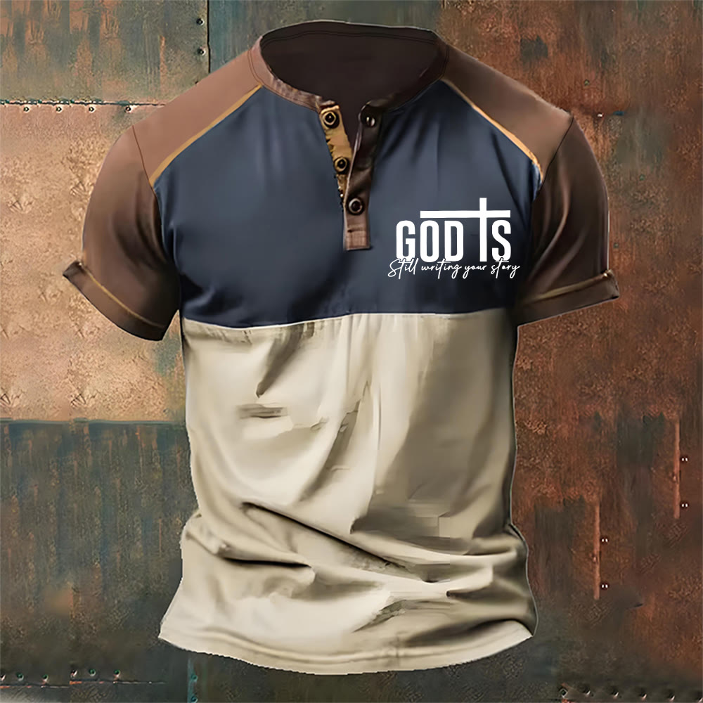 christiandiscipleshop Men's God Is Still Writing Your Story Printed Henley Neck T-Shirt