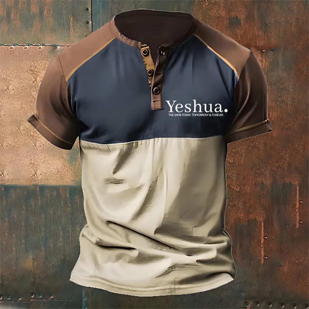 christiandiscipleshop Men's Yeshua The Same Today Tomorrow & Forever Henley Neck T-Shirt