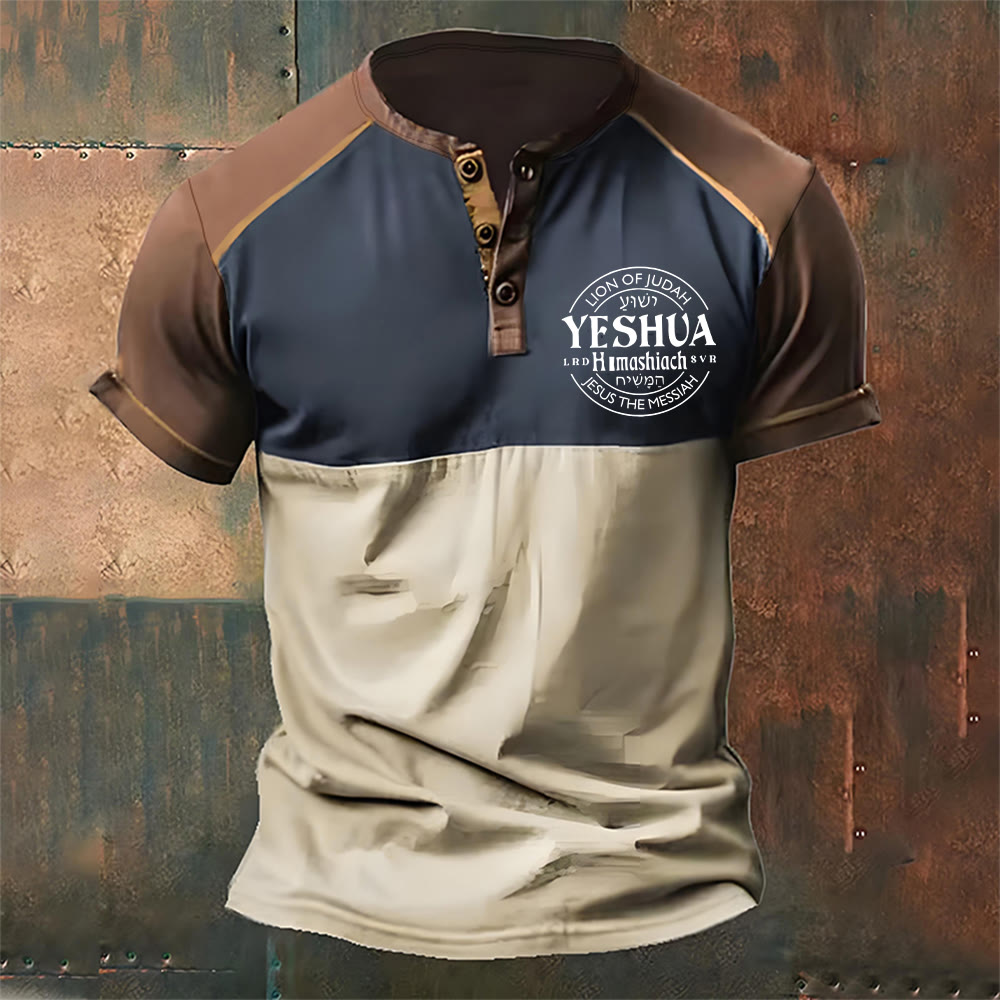 christiandiscipleshop Men's Yeshua Hamashiach Jesus is Messiah Henley Neck T-Shirt