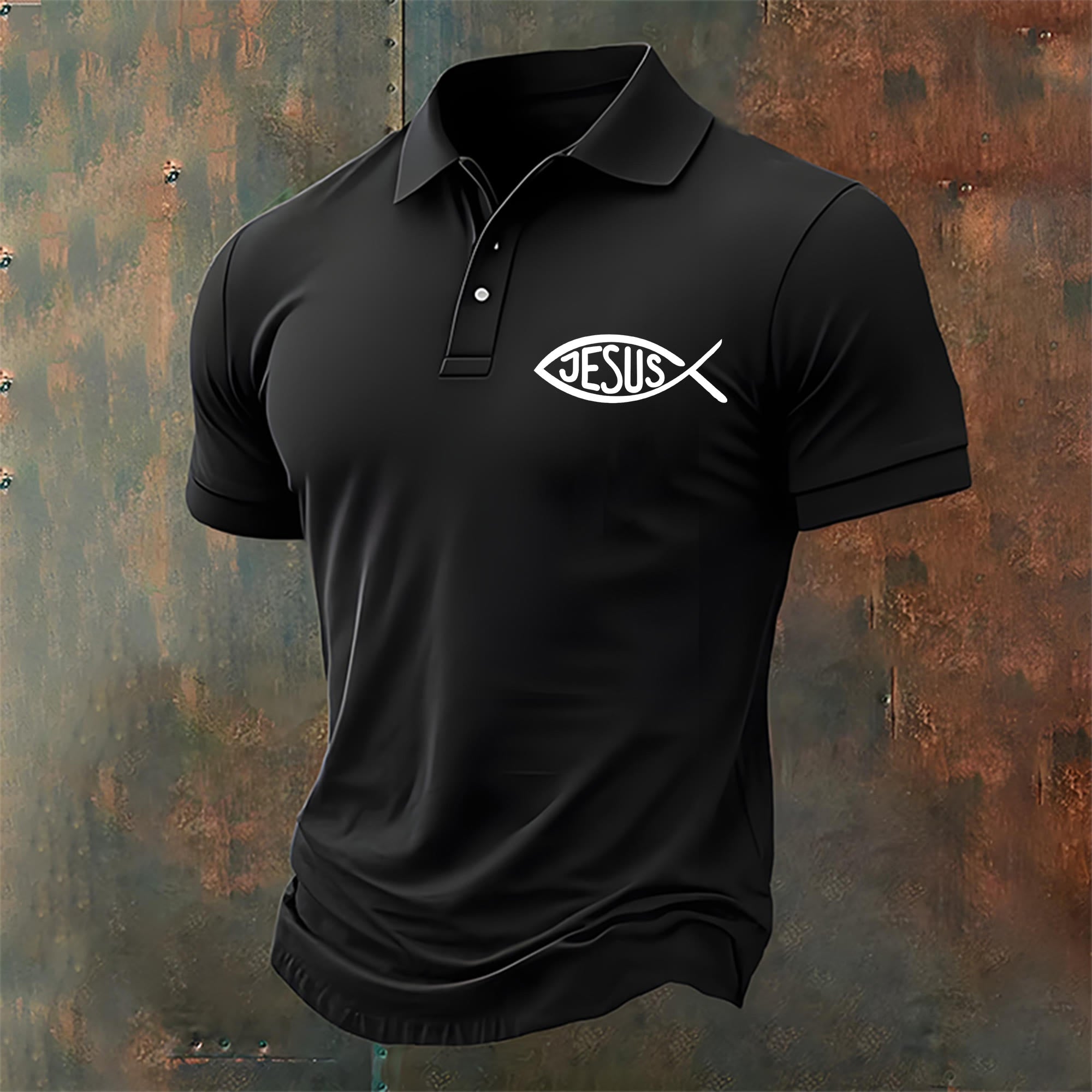 christiandiscipleshop Men's Jesus Fish Print Casual Polo Shirt