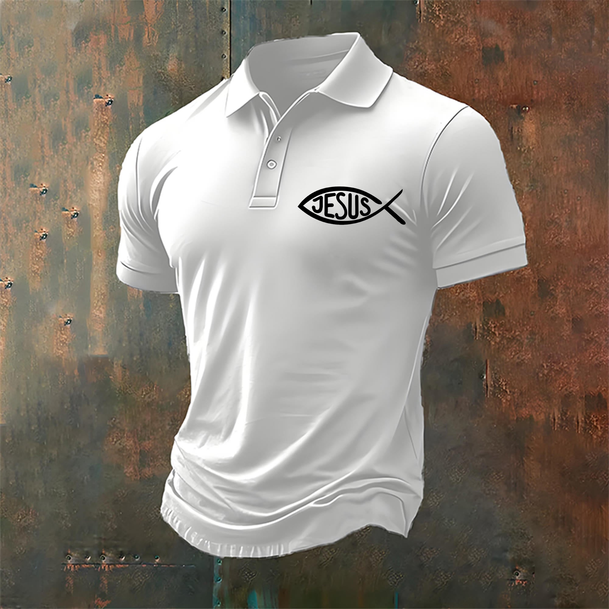 christiandiscipleshop Men's Jesus Fish Print Casual Polo Shirt