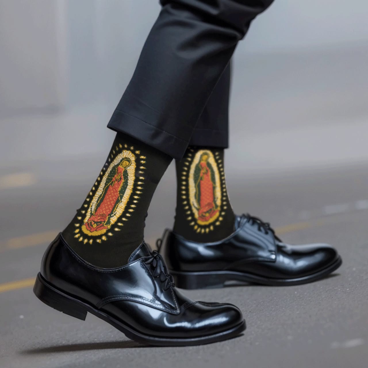 Christianartworkshop Black Virgin of Guadalupe Religious Crew Socks: Retro Design, Exclusive Faith Flair
