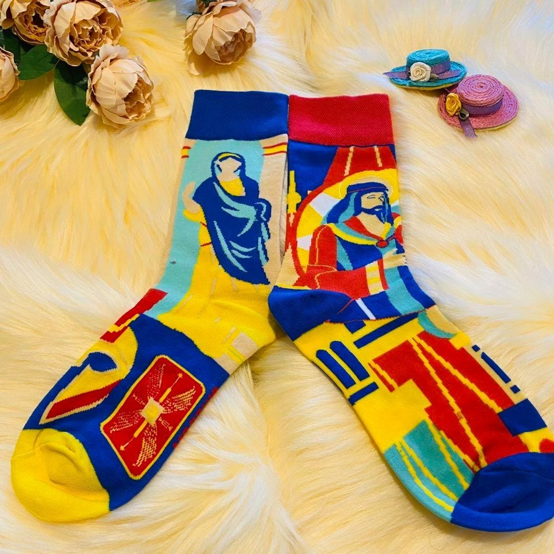 Christiandiscipleshop Colorful Religious Art Virgin Mary Socks: Retro Design, Exclusive Faith Flair