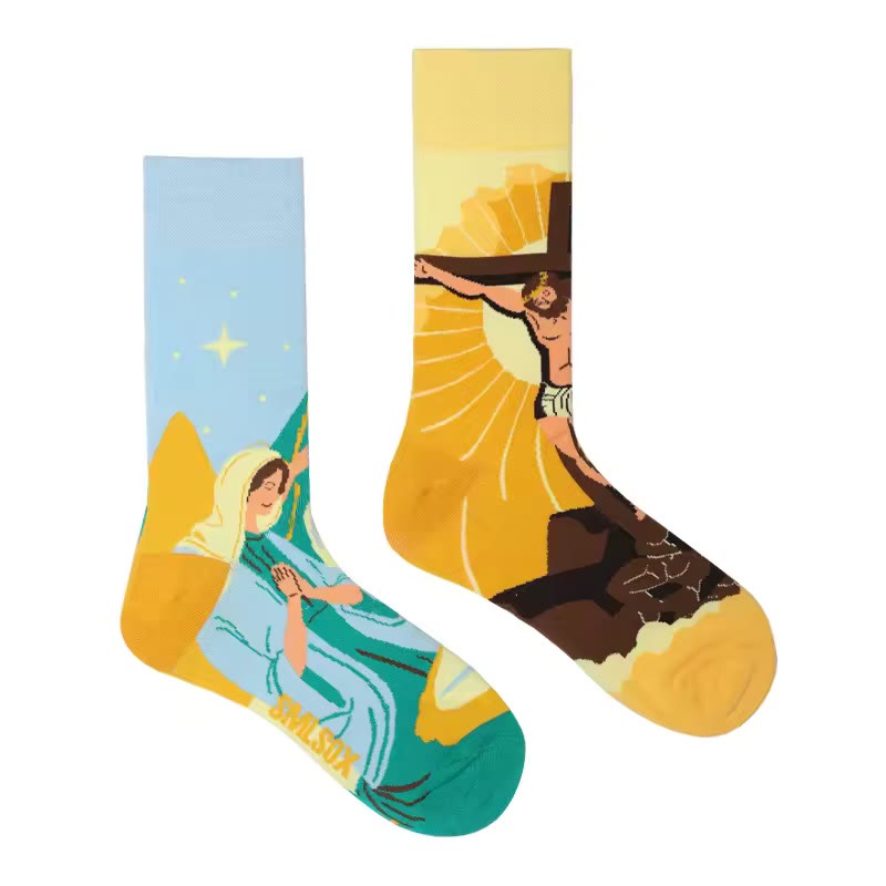 Christiandiscipleshop Nativity & Crucifix in Colorful Holy Christian Socks: Colorful Narratives of Faith