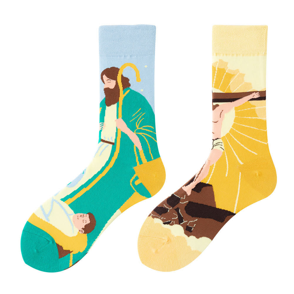 Christiandiscipleshop Nativity & Crucifix in Colorful Holy Christian Socks: Colorful Narratives of Faith
