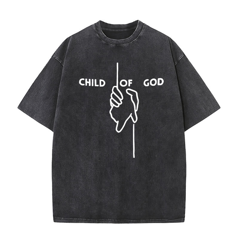Christianartworkshop Artistic Child of God Unisex Washed T-Shirt: Hand - Cross Design and Eternal Faith