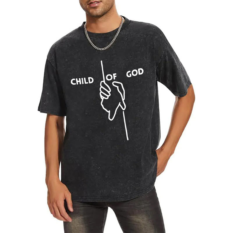 Christianartworkshop Artistic Child of God Unisex Washed T-Shirt: Hand - Cross Design and Eternal Faith