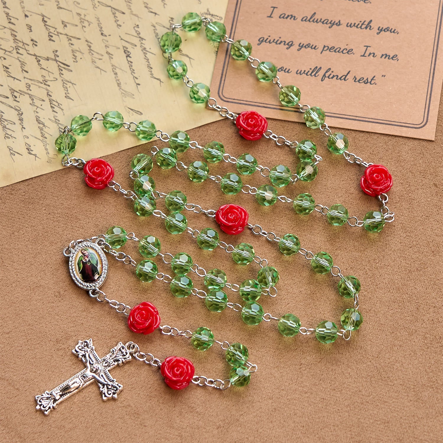 christiandiscipleshop Handmade Floral Crystal Beads & Crucifix with Virgin Mary Medal Rosary: Blossom of Grace Elegance