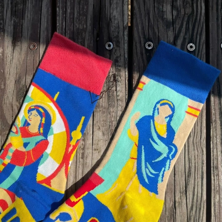 Christiandiscipleshop Colorful Religious Art Virgin Mary Socks: Retro Design, Exclusive Faith Flair
