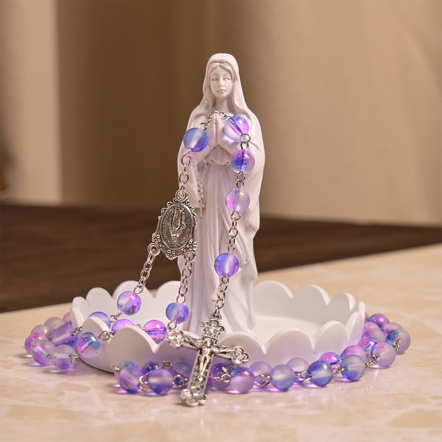 Christiandiscipleshop Frosted Blue and Purple Glass Beads Rosary Adorned with Miraculous Medal: Devotion in Textured Form