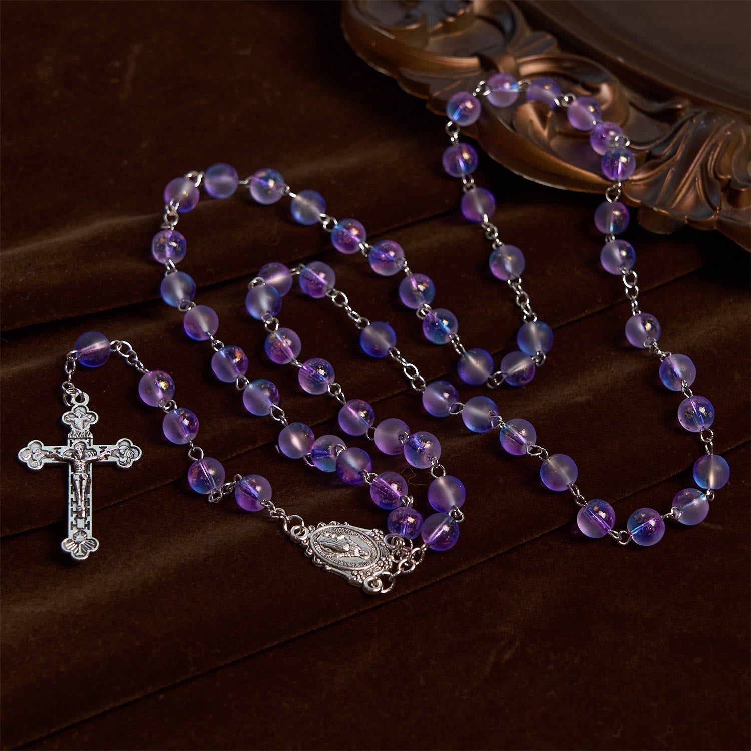 Christiandiscipleshop Frosted Blue and Purple Glass Beads Rosary Adorned with Miraculous Medal: Devotion in Textured Form