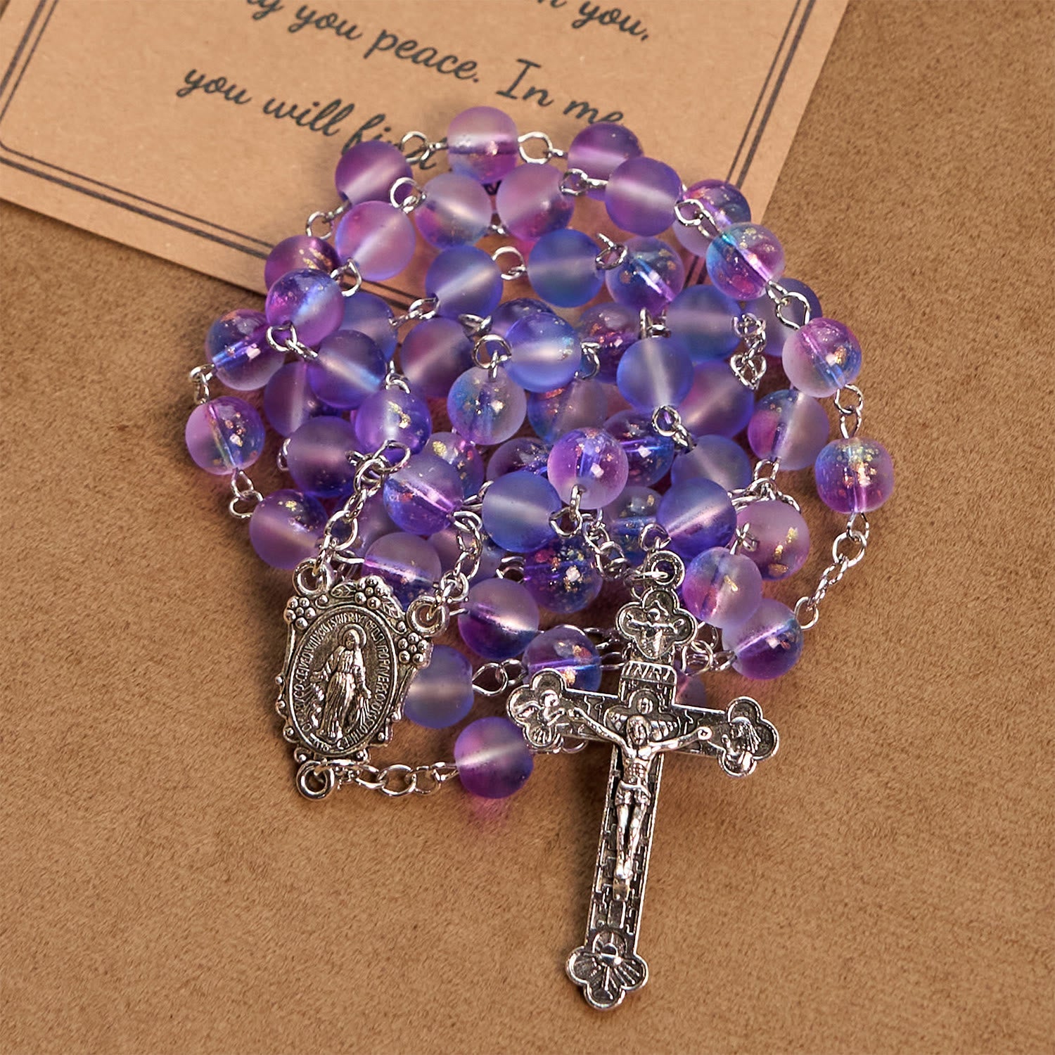Christiandiscipleshop Frosted Blue and Purple Glass Beads Rosary Adorned with Miraculous Medal: Devotion in Textured Form