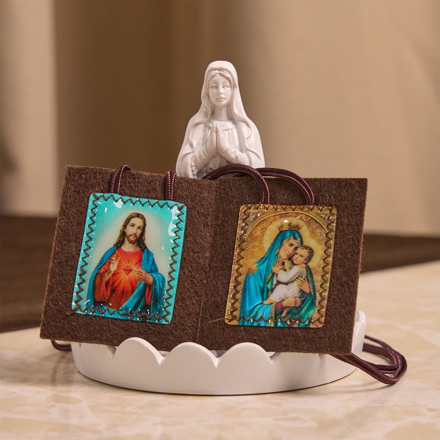 Christianartworkshop Blessed Brown Wool Scapular of Our Lady of Mt. Carmel & Sacred Heart: Unique Spiritual Bond