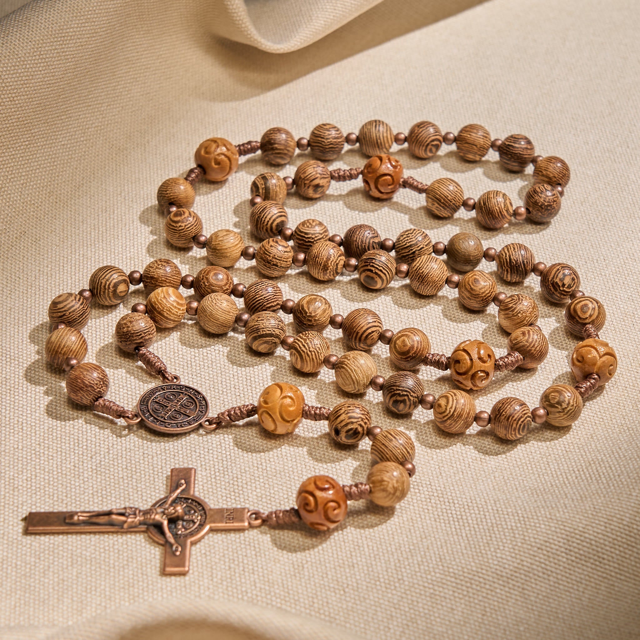Christiandiscipleshop Divine Olive Wood Rosary Adorned with St. Benedict Medal & Crucifix: Sacred Devotion