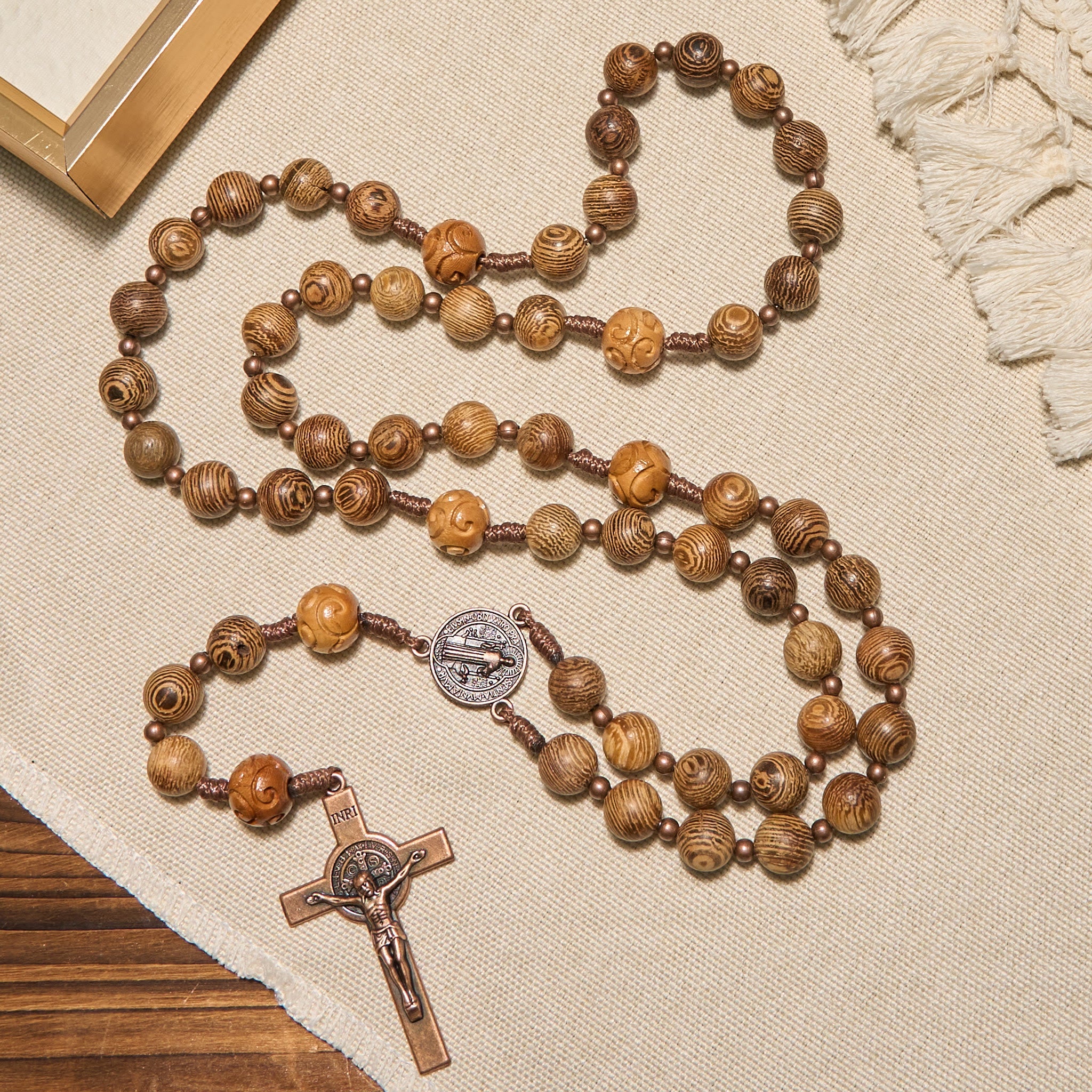 Christiandiscipleshop Divine Olive Wood Rosary Adorned with St. Benedict Medal & Crucifix: Sacred Devotion