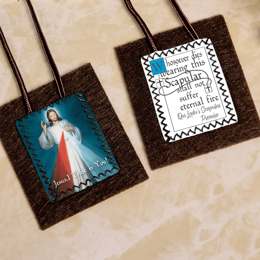Christianartworkshop Brown Wool Scapular of Jesus Mercy: Sacred Promise and Faith Emblem