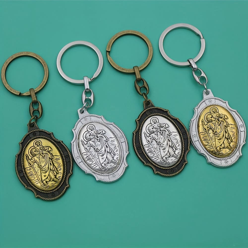 christiandiscipleshop Intricately Carved Multicolor St. Christopher Keychain: Based Companion for Safe Travels