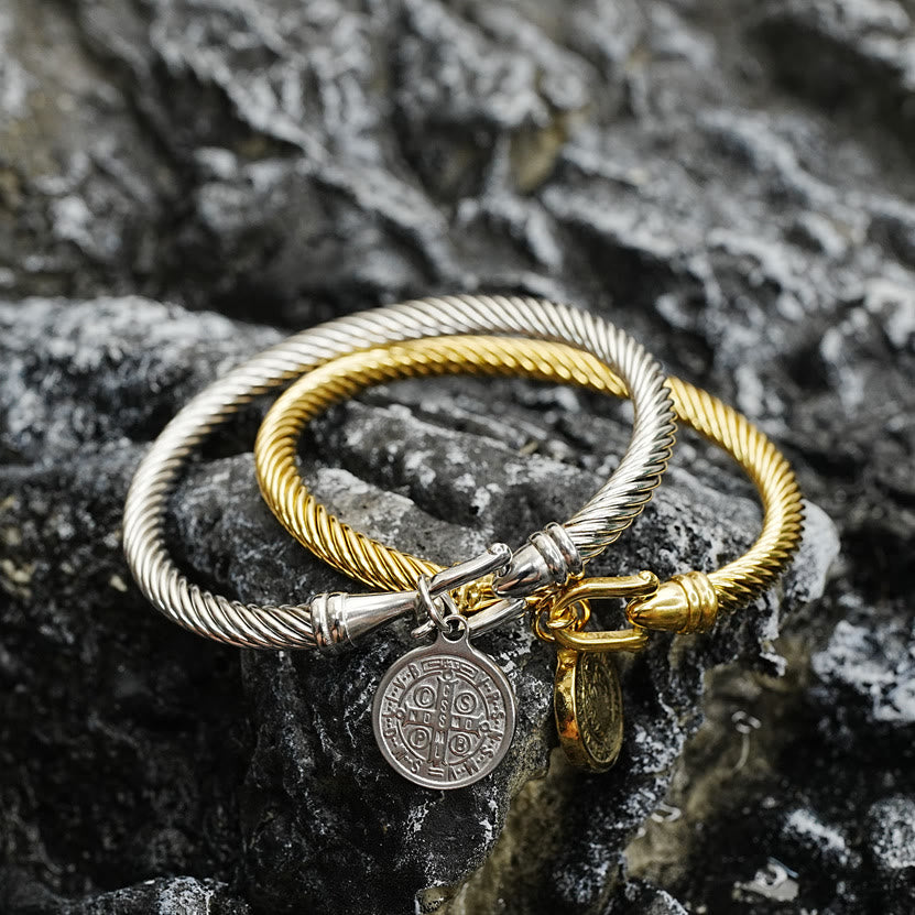 Christiandiscipleshop St. Benedict Twisted Cable Bangle Bracelet