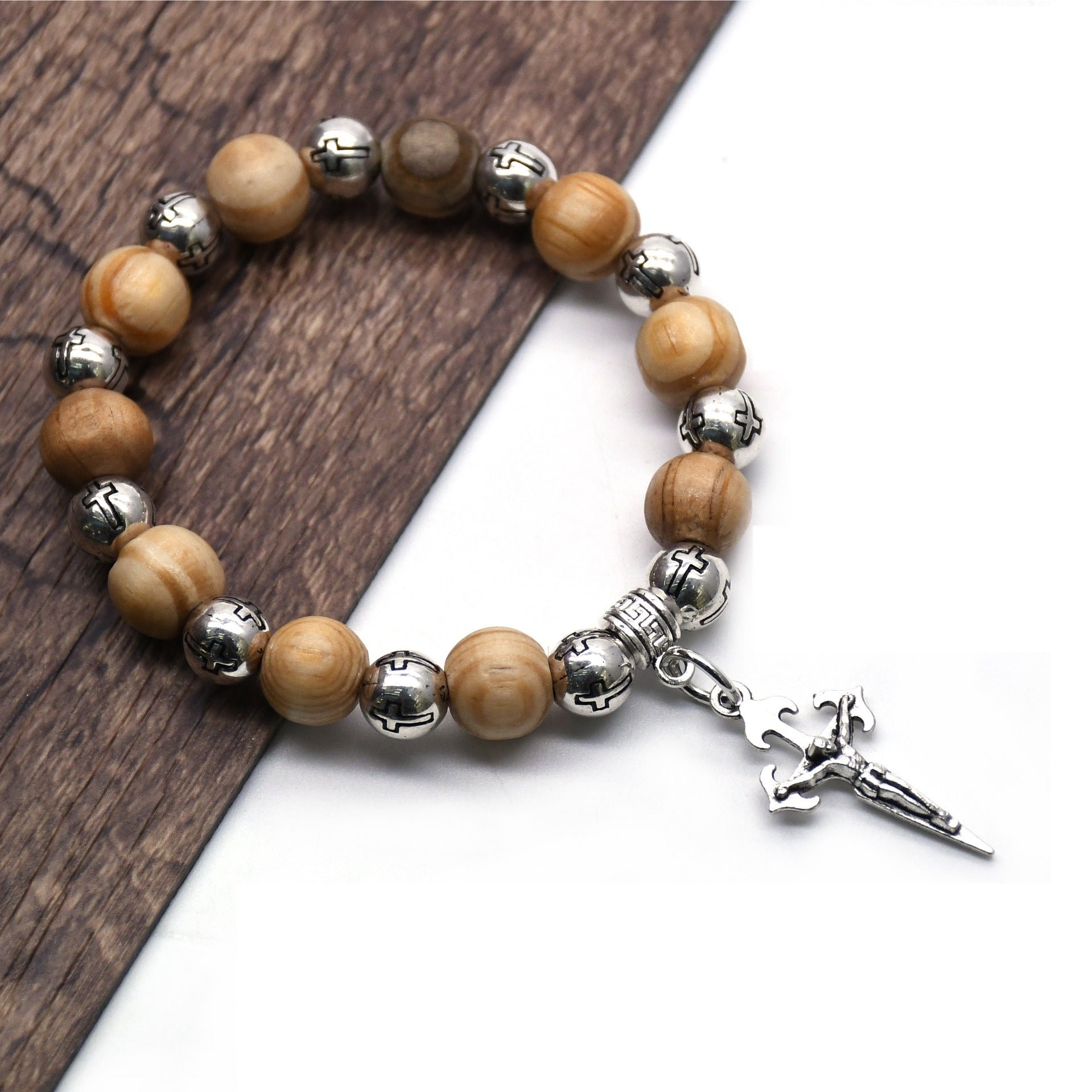 Christiandiscipleshop Crucifix Charm Pine Wood Rosary Beads