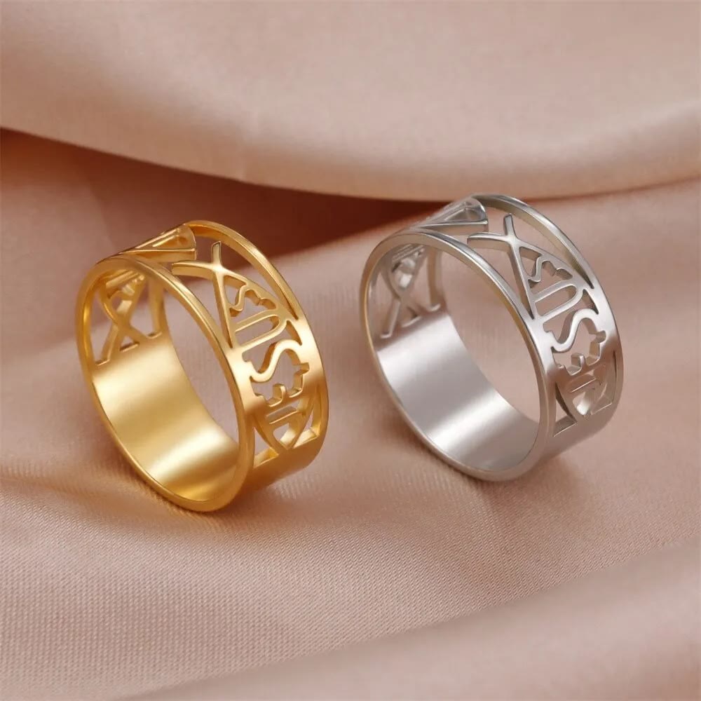 christiandiscipleshop Jesus Fish Skeleton Titanium Religion Ring