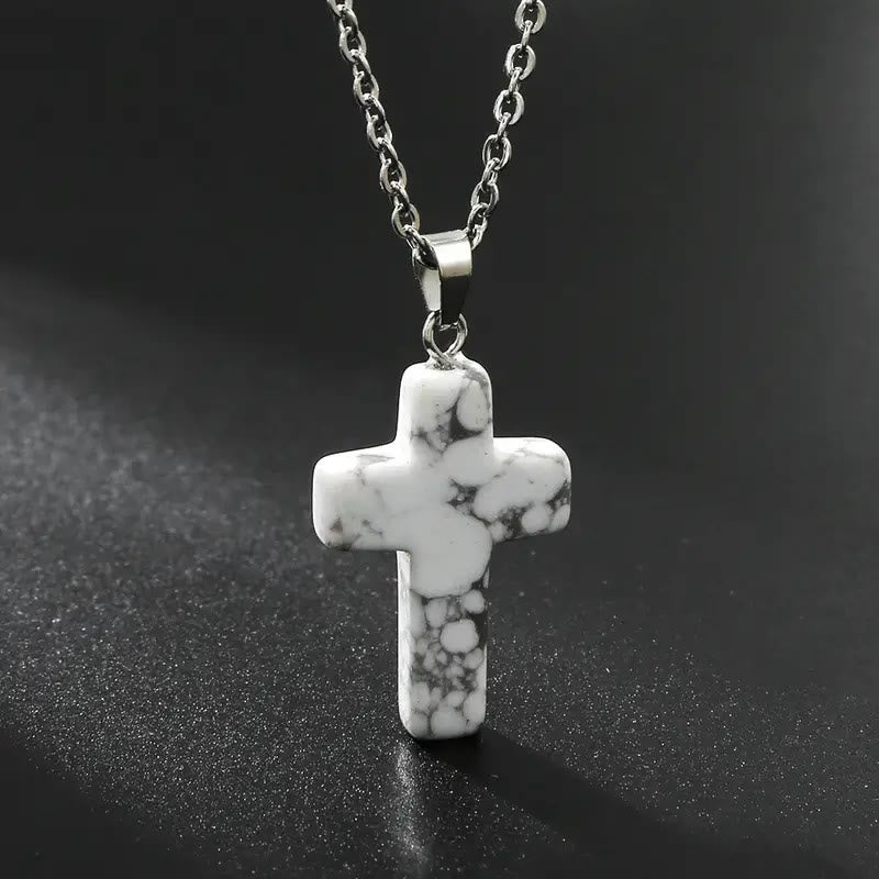 Christiandiscipleshop Natural Stone Cross Gemstone Pendant Necklace