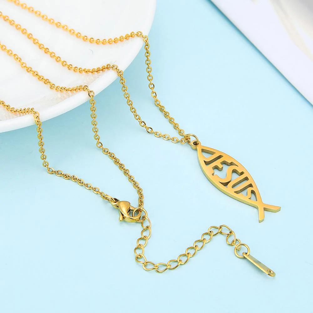 Christianartworkshop Chain Jesus Fish Shape Necklace