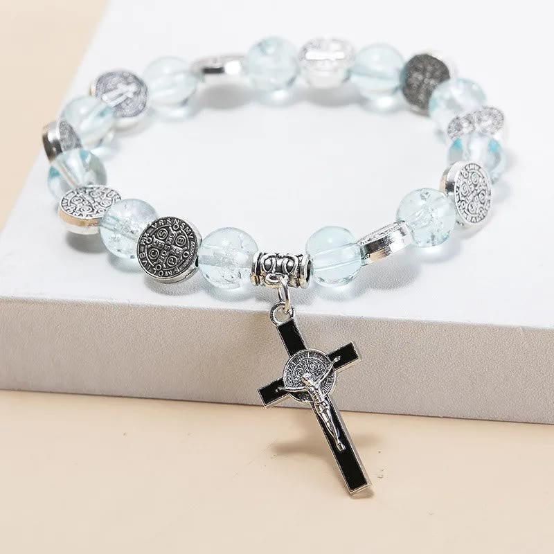 christiandiscipleshop Jesus Cross Alloy Charm Pendant Beaded Bracelet