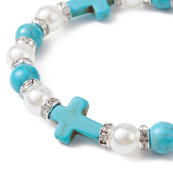 Christiandiscipleshop Pearl & Turquoise Cross Healing Energy Bracelet