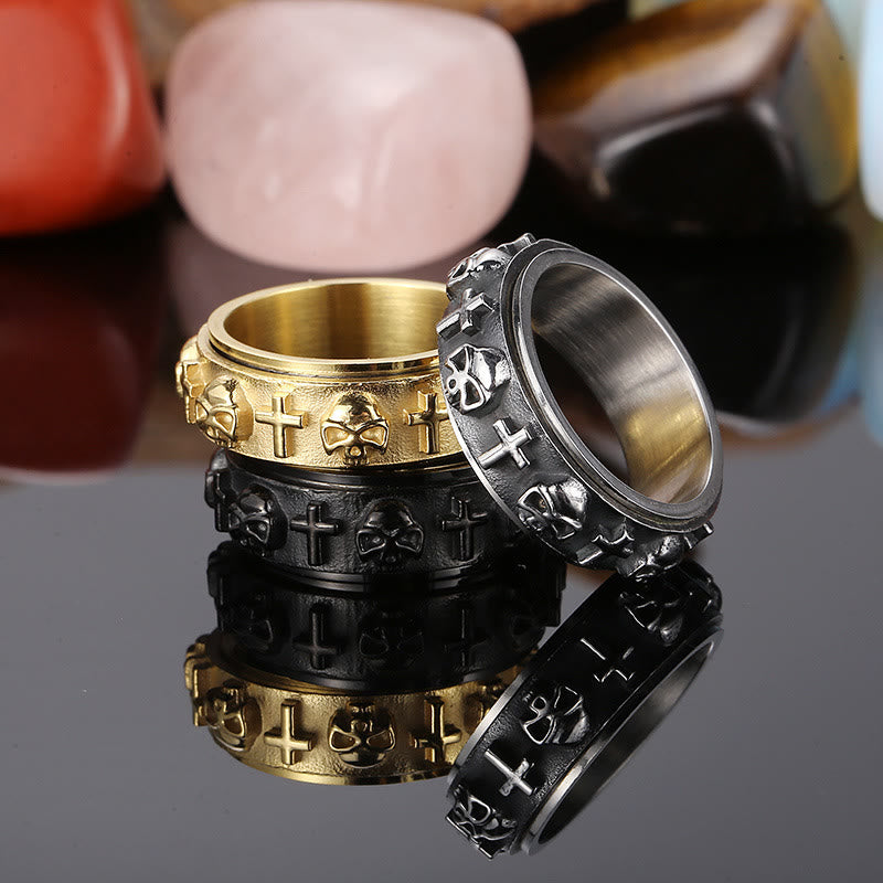 Christiandiscipleshop Rotatable Skull Head Cross Religion Ring