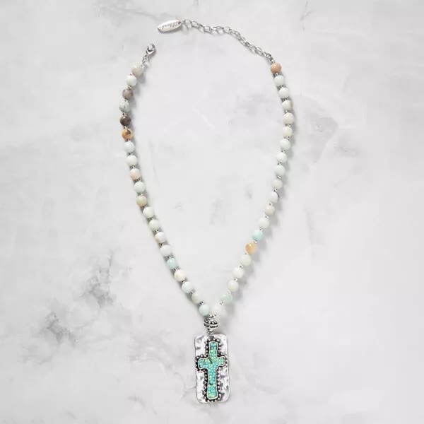 Christiandiscipleshop Natural Stone Cross Handmade Beaded Necklace Jewelry