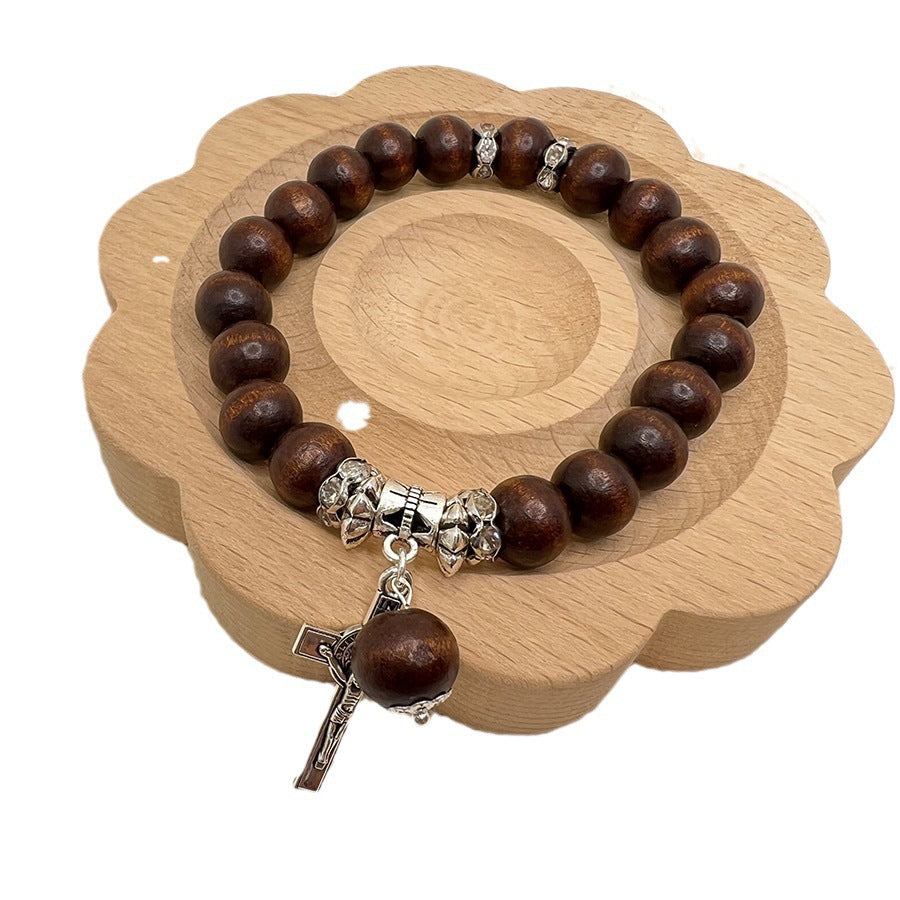 christiandiscipleshop Handmade Wooden Bead  Jesus Cross Bracelet