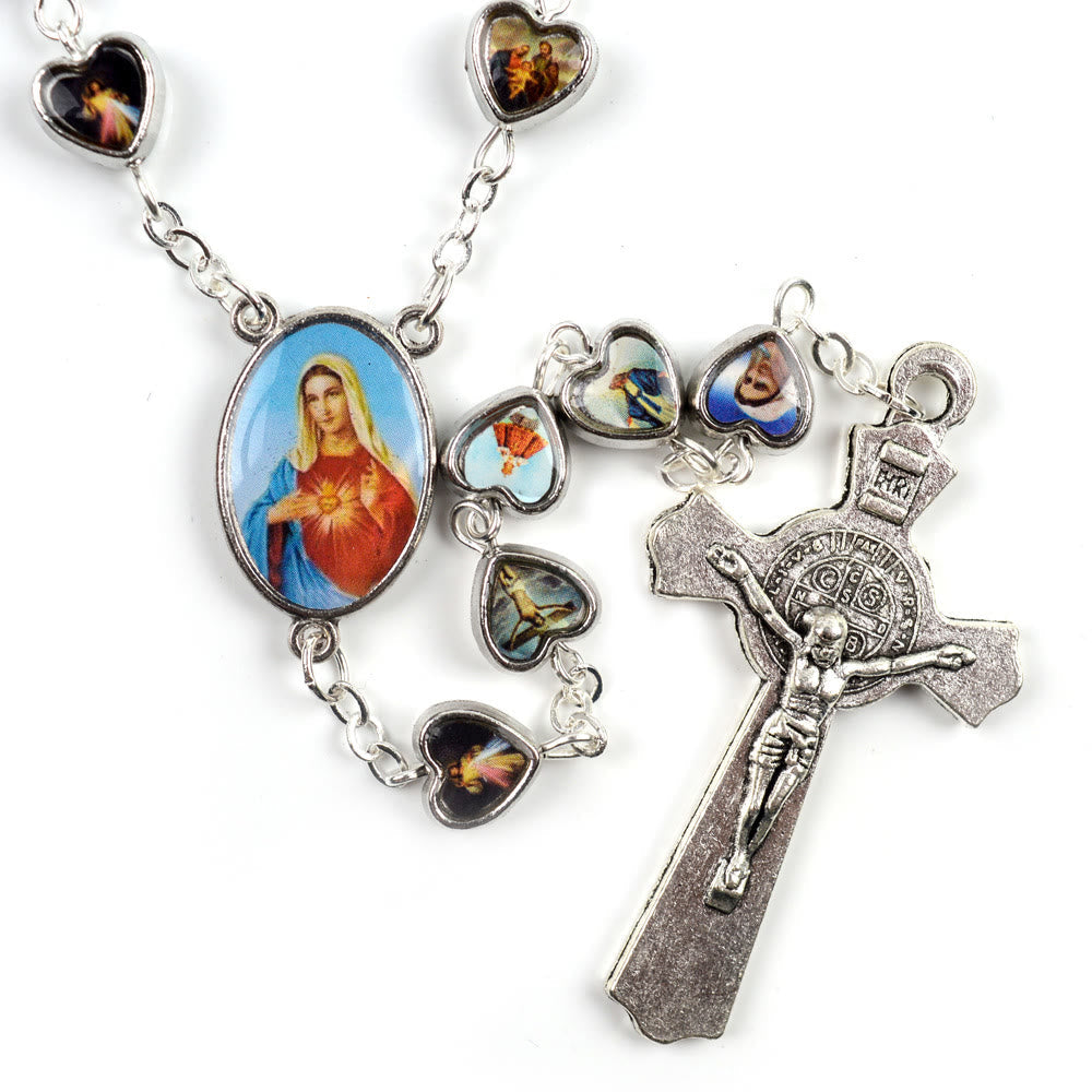 christiandiscipleshop Immaculate Heart of Mary & Crucifix of 9*8 mm Heart Multicolor Acrylic Alloy Chain Rosary