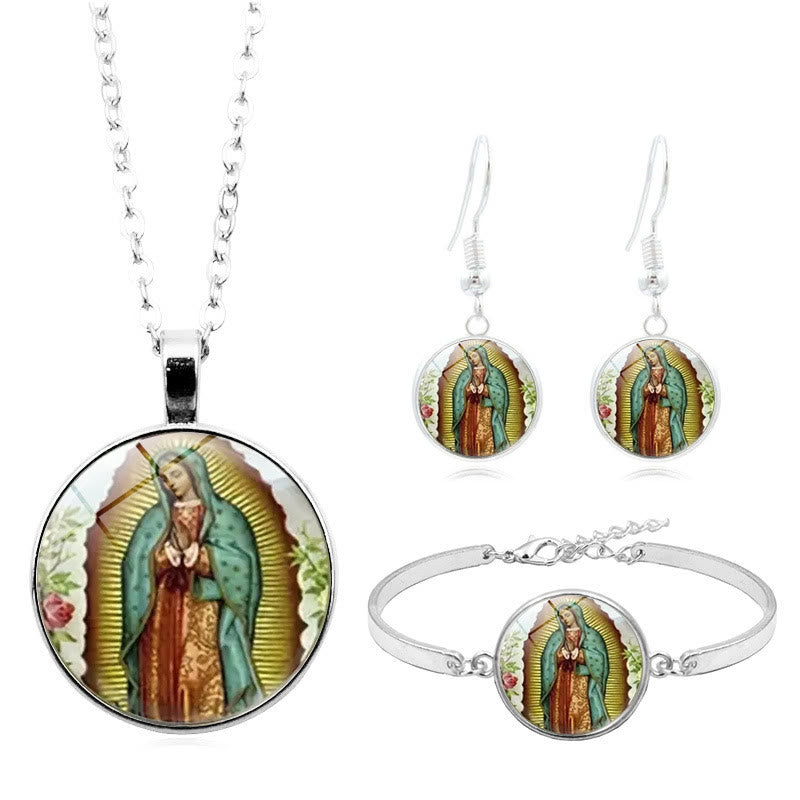 Christiandiscipleshop God Bless The Rose Of The Virgin Mary Glass Jewelry Set
