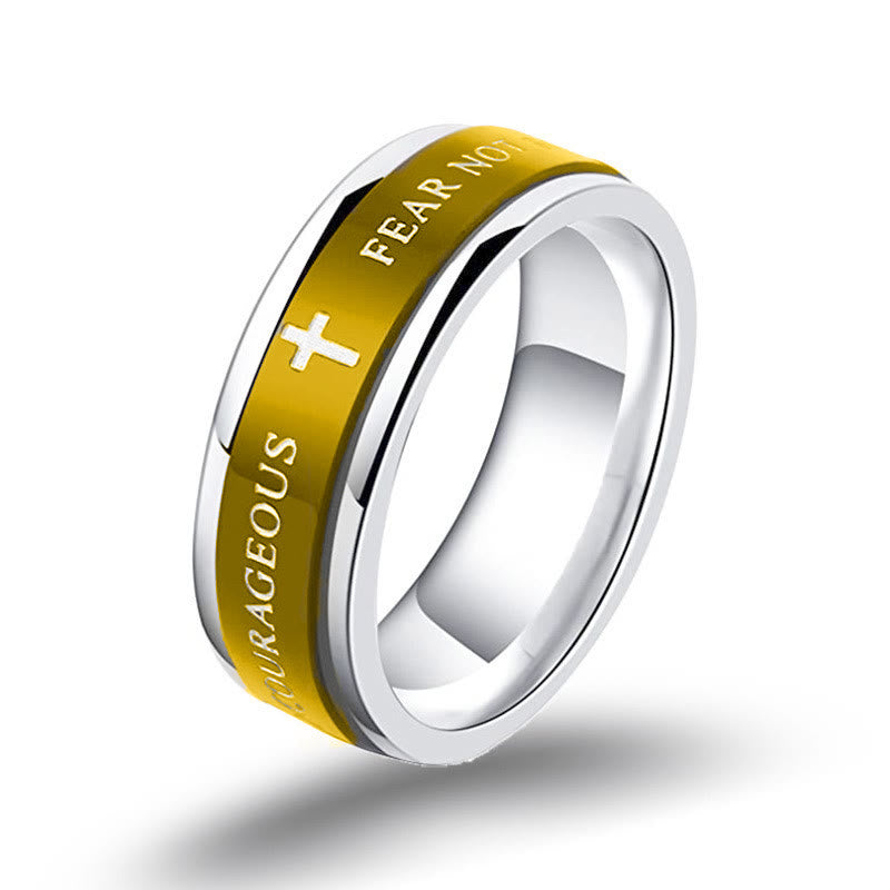 christiandiscipleshop Titanium Black/Gold Cross Step Edges Rotating Ring