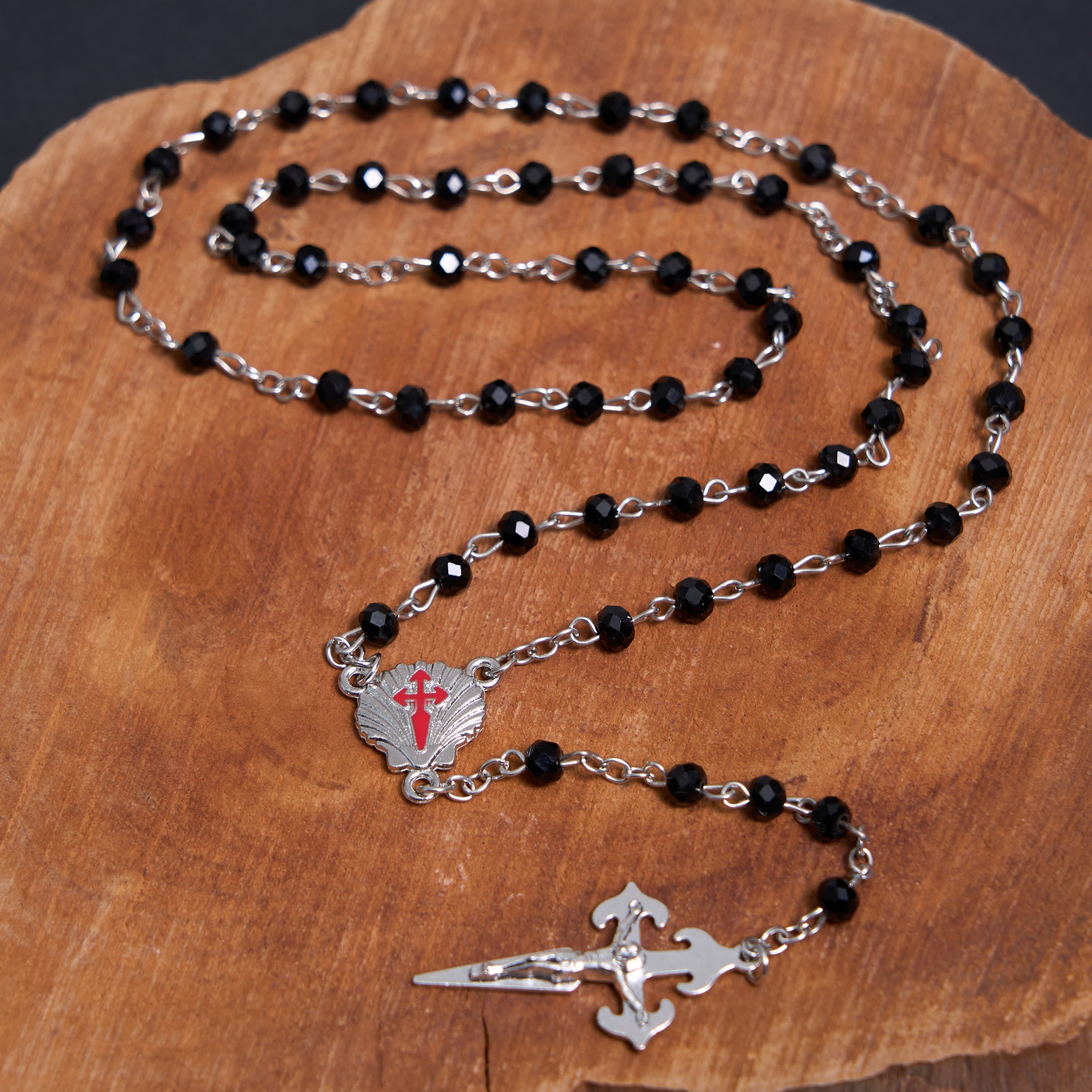 Christiandiscipleshop Crucifix of 6 mm Polyhedron Black Crystal Alloy Chain Rosary