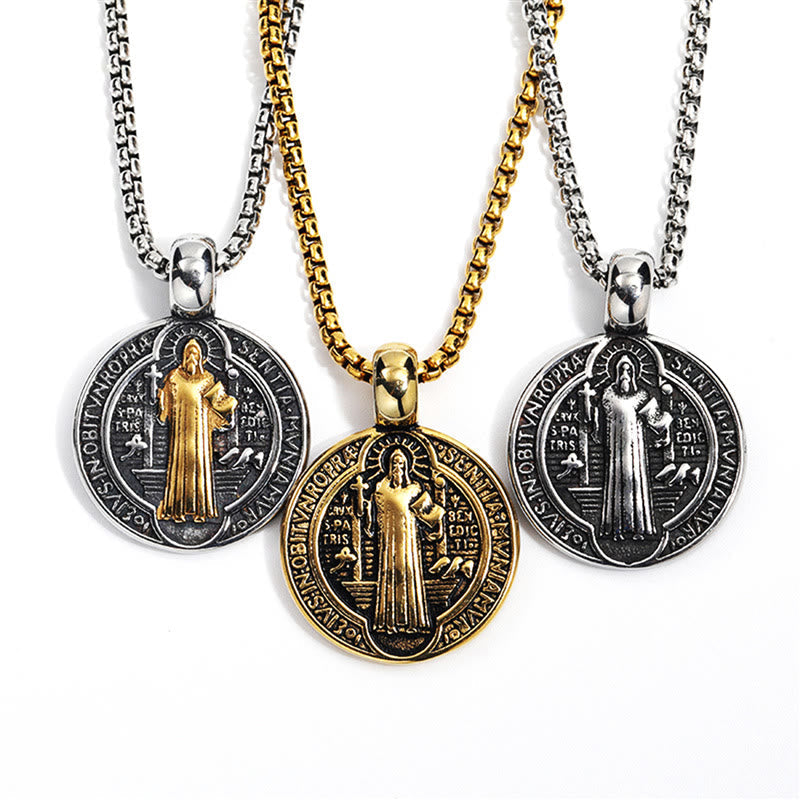 Christiandiscipleshop Double-Sided Pattern St. Benedict Symbol Necklace