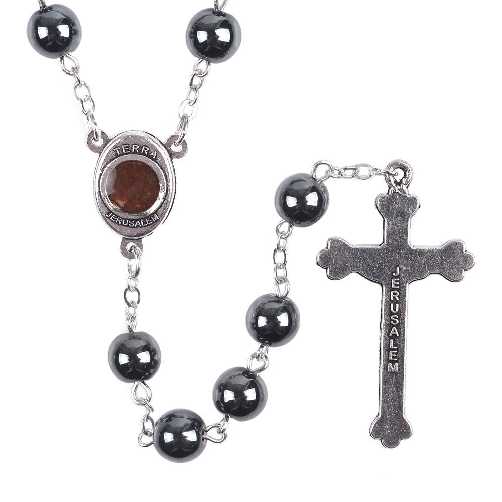 christiandiscipleshop Madonna and Child & Crucifix of 8 mm Round Black Hematite Alloy Chain Rosary