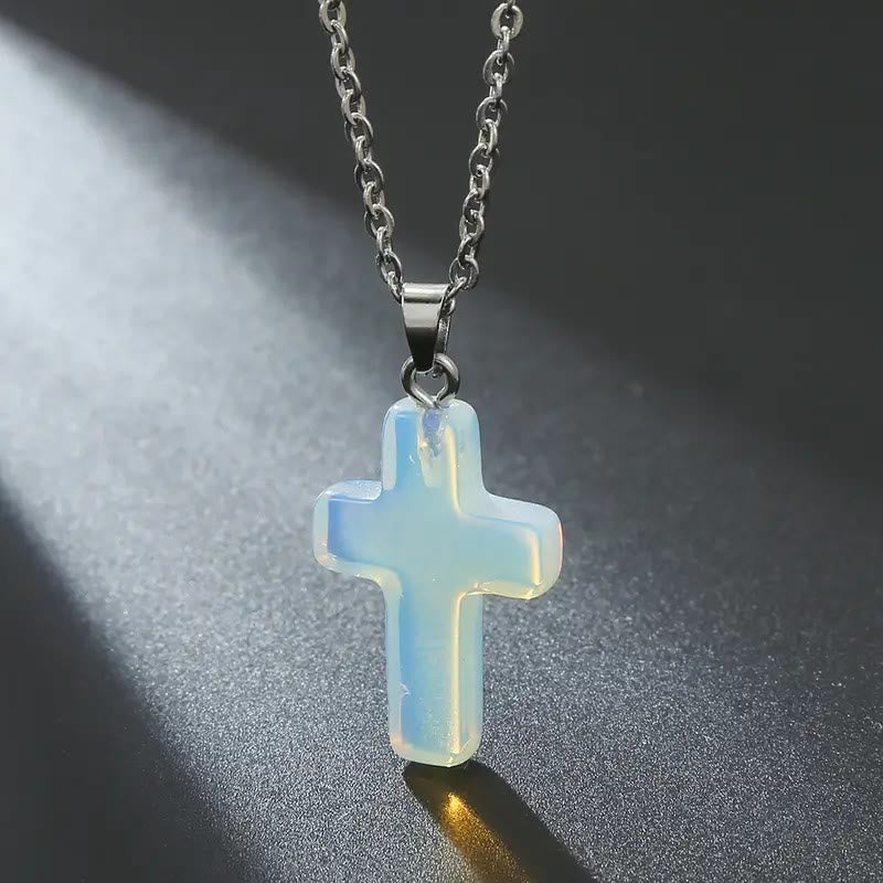Christiandiscipleshop Natural Stone Cross Gemstone Pendant Necklace