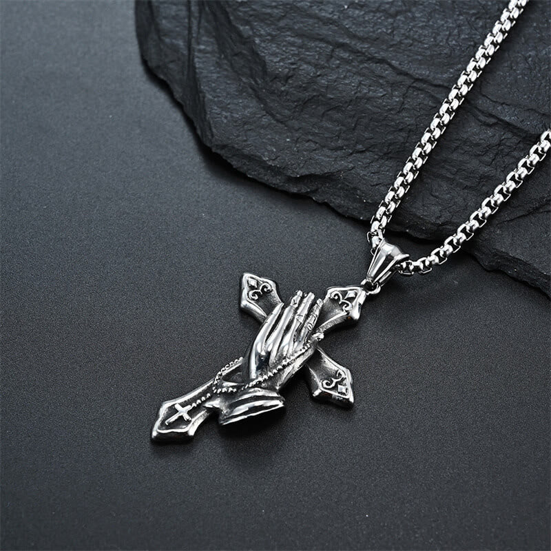 Christiandiscipleshop Praying Hands Cross Stainless Steel Pendant Necklace