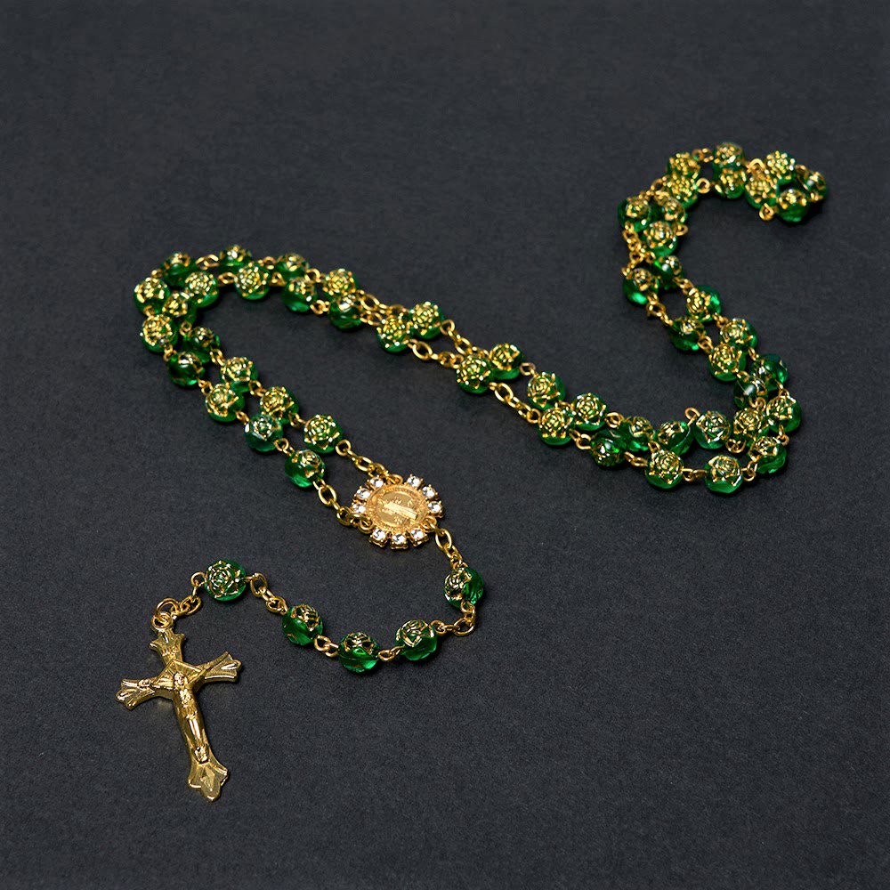 Christiandiscipleshop St. Benedict Medal & Crucifix of 8 mm Round Multicolor Acrylic Alloy Chain Rosary