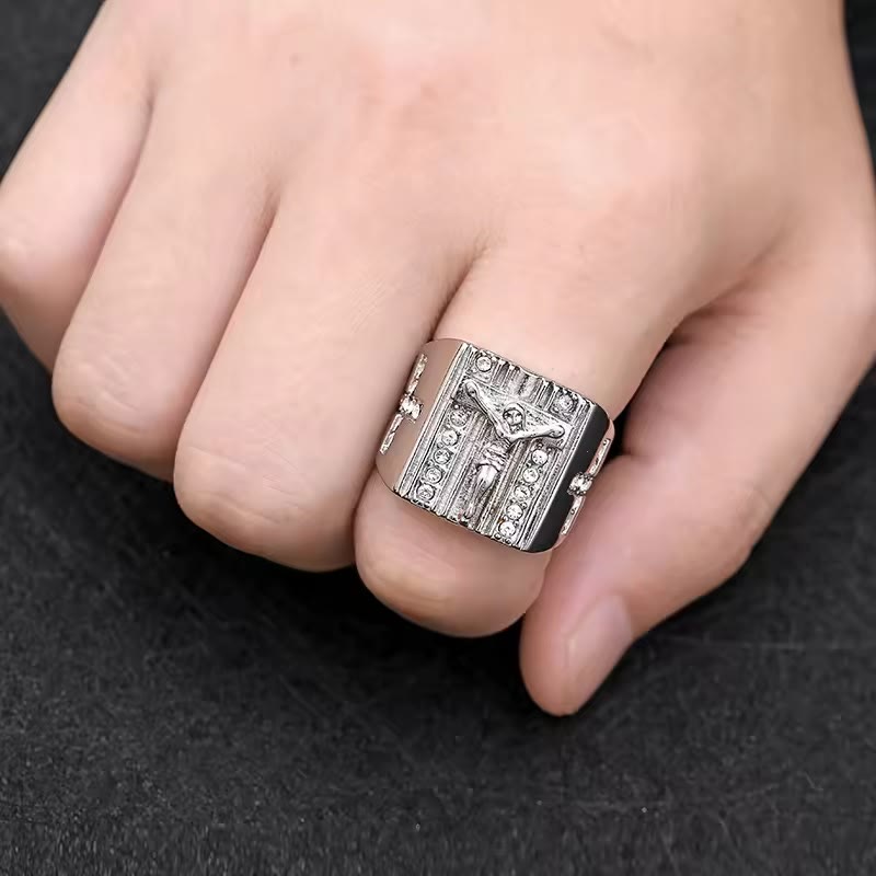 Christianartworkshop  Zirconia Set Crucifix Jesus Religious Ring