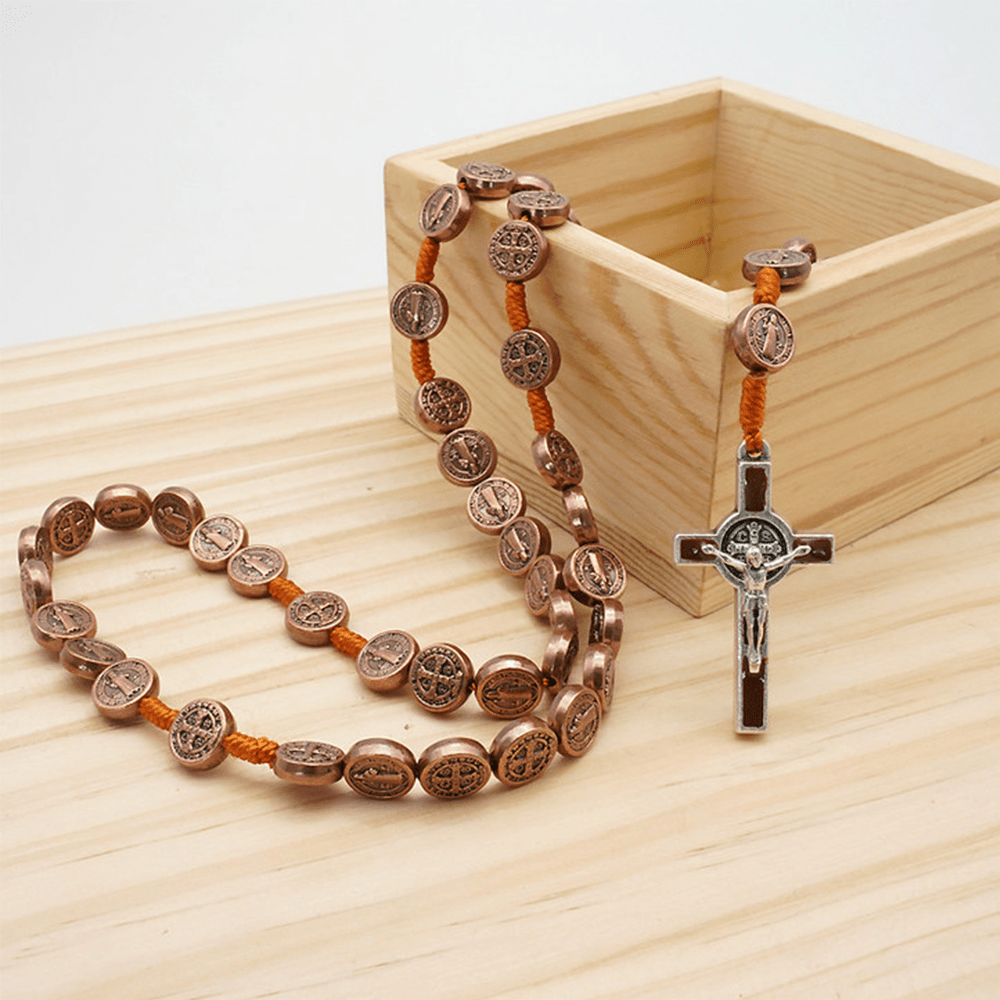 Christiandiscipleshop St. Benedict Alloy Hand-woven Rosary with Crucifix